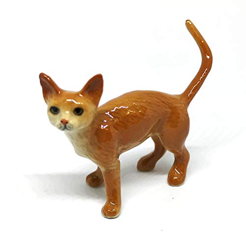 Grey Tabby & Brown Burmese Cat Ceramic Figurine Porcelain Handmade Home Decor Collection