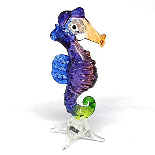 Blown Glass Seahorse Figurine Purple Collectible Miniature Aquarium Home Decor