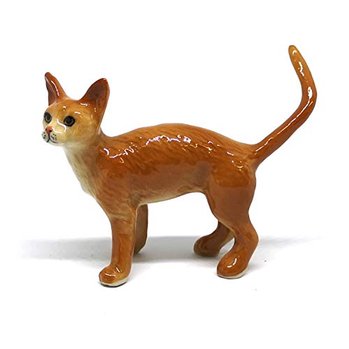 Grey Tabby & Brown Burmese Cat Ceramic Figurine Porcelain Handmade Home Decor Collection