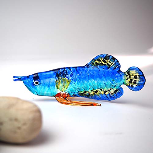 ZOOCRAFT Tropical Glass Arowana Fish Figurine Blue Hand Blown Lampwork Collectible Miniature Aquarium Decor