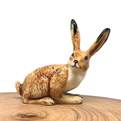 Ceramic Wild Rabbit Figurine Hand Painted Brown Miniature Terrarium Garden Decor Collectible