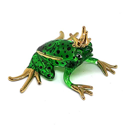 Prince Frog Glass Figurines Collectibles Hand Blown Painted Art Animals Miniature Garden Decor Statue Animal