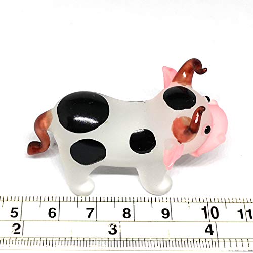 Hand Blown Glass Cow Figurine Black Farm Animal DIY Craft Collectible Home Decor