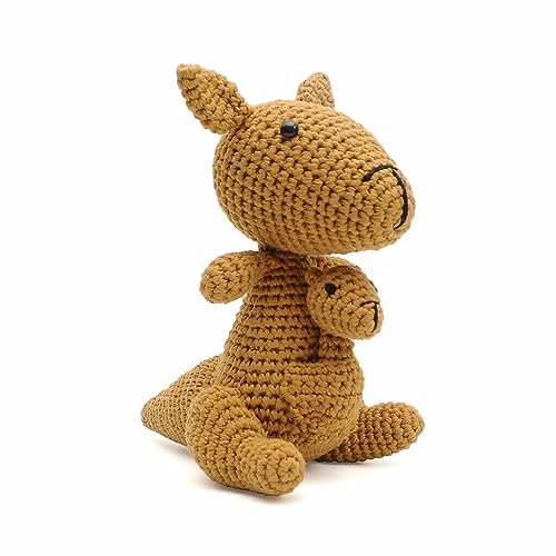 Kangaroo Carring Her Baby Handmade Amigurumi Stuffed Toy Knit Crochet Doll VAC