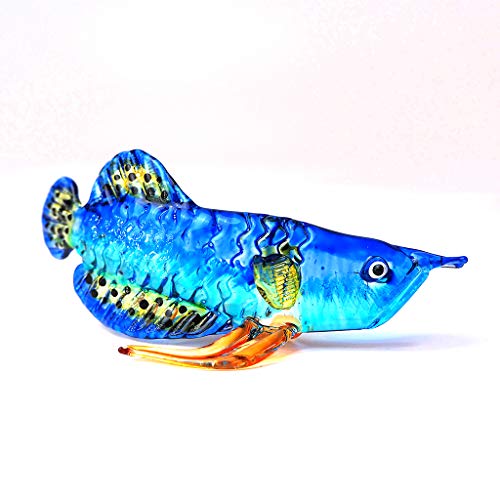 ZOOCRAFT Tropical Glass Arowana Fish Figurine Blue Hand Blown Lampwork Collectible Miniature Aquarium Decor