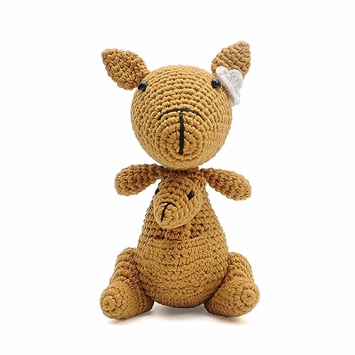 Kangaroo Carring Her Baby Handmade Amigurumi Stuffed Toy Knit Crochet Doll VAC