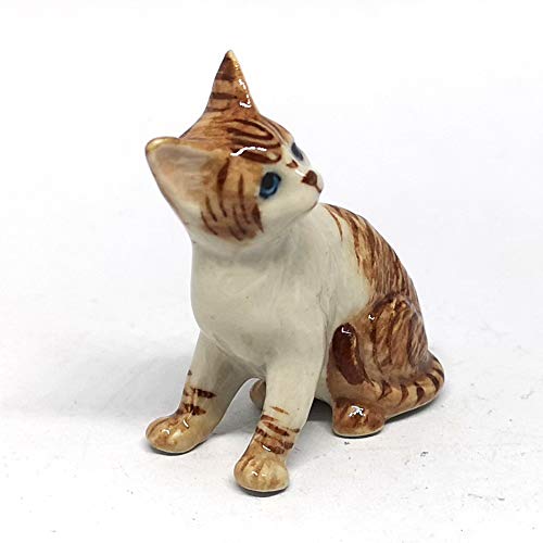 Porcelain Brown Tiger Cat Figurine Handmade Miniatures Collectible Ceramic