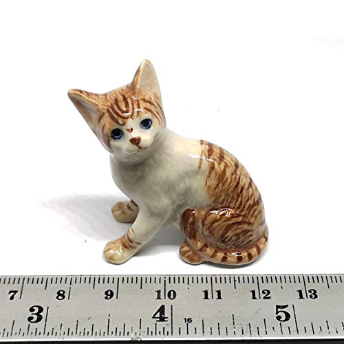 Porcelain Brown Tiger Cat Figurine Handmade Miniatures Collectible Ceramic