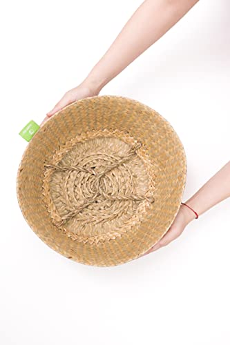 Greenjoy Natural Woven Grass Belly Basket for Storage - Set of 2 - Hand Woven Belly Basket with Handles - Ideal Plant Pot, Laundry & Picnic Basket for Home or Outdoor Use (M L, 2)