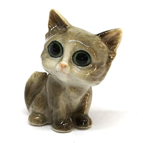 Cute Cat Figurine Big Head Hand Painted Ceramic Miniatures Home Decor