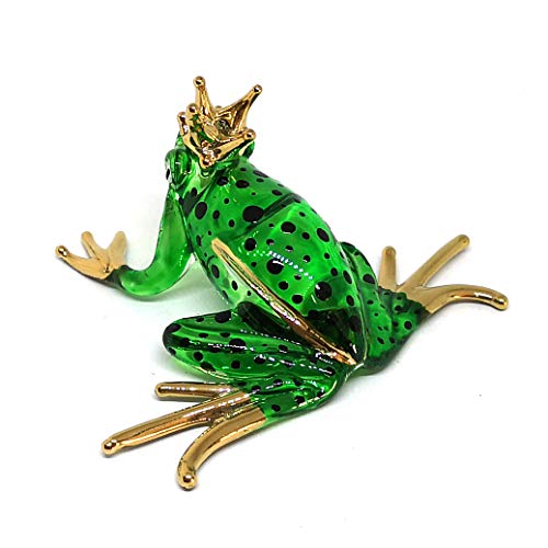 Prince Frog Glass Figurines Collectibles Hand Blown Painted Art Animals Miniature Garden Decor Statue Animal