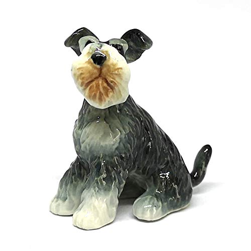 Collectible Ceramic Schnauzer Dog Figurine Animals Sitting Hand Painted Porcelain Friendship Memorial Gift