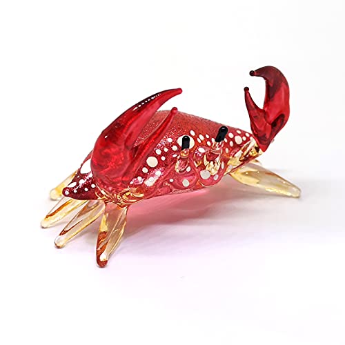 Glass Crab Figurine Red Hand Blown Painted Art Miniature Coastal Style Gift Home Decoration,1.7 x 2.5 x 1.4 inches.