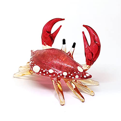 Glass Crab Figurine Red Hand Blown Painted Art Miniature Coastal Style Gift Home Decoration,1.7 x 2.5 x 1.4 inches.