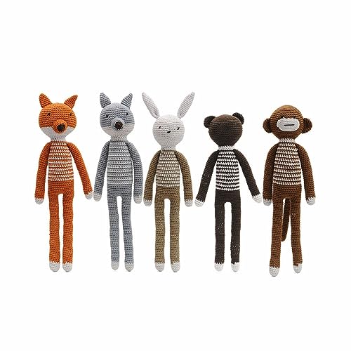 Stripe Pattern Long-legged Animal Handmade Amigurumi Stuffed Crochet Doll VAC (Brown Monkey)