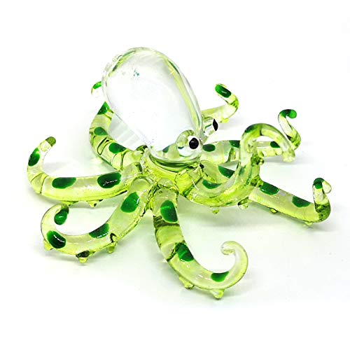 Glass Sea Octopus Figurine Green Miniature Hand Blown Coastal Style Home Decor Gift Collectible