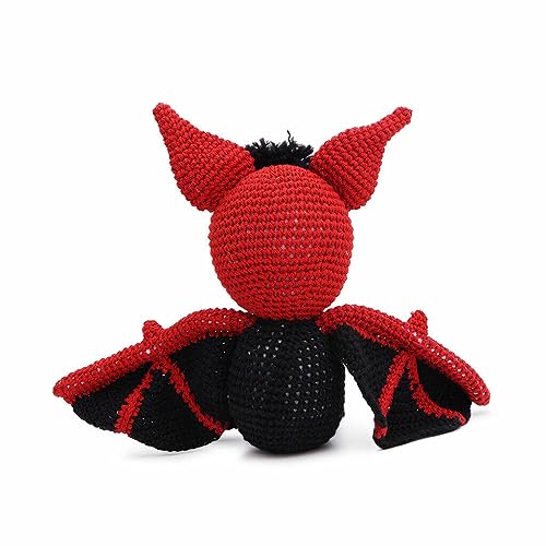 Spooky Batty Red-Black Bat Handmade Amigurumi Stuffed Toy Knit Crochet Doll VAC