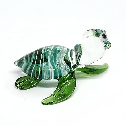 Handmade Sea Turtle Figurine Green Exquisite Hand Blown Glass Animal Perfect for Collectors Unique, Artisan Crafted Decorative