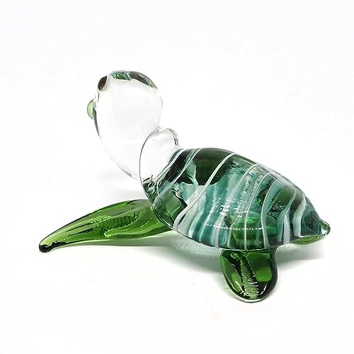 Handmade Sea Turtle Figurine Green Exquisite Hand Blown Glass Animal Perfect for Collectors Unique, Artisan Crafted Decorative