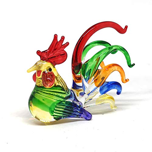 ZOOCRAFT Colorful Glass Rooster Chicken Animal Figurine Farm Miniature Hand Blown Art