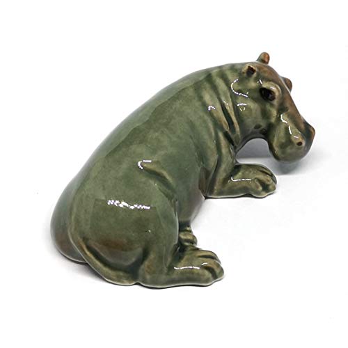 Ceramic Hippo Figurine Hand Painted Porcelain Terrarium Garden Decor Collectibles