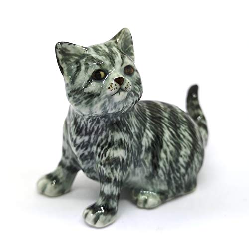 Collectible Ceramic Gray Tabby Cat Figurine Hand Painted Porcelain Statue Home Decoration Gifts Pet Lovers