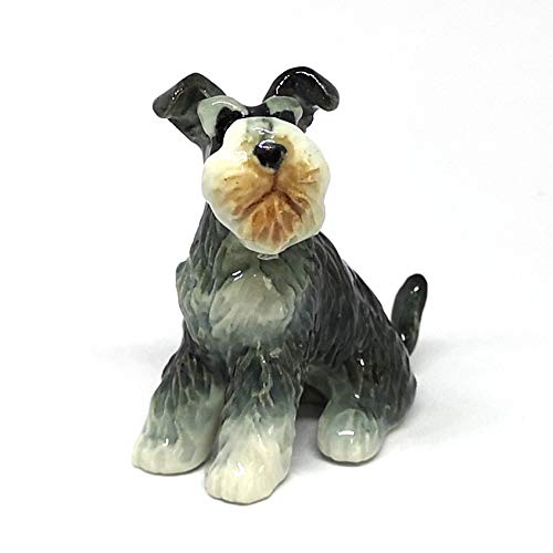 Collectible Ceramic Schnauzer Dog Figurine Animals Sitting Hand Painted Porcelain Friendship Memorial Gift