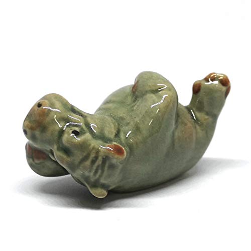 Ceramic Hippo Figurine Lie on Back Hand Painted Porcelain Terrarium Garden Decor Collectibles