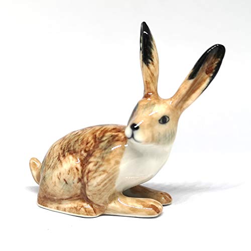 Ceramic Wild Rabbit Figurine Hand Painted Brown Miniature Terrarium Garden Decor Collectible