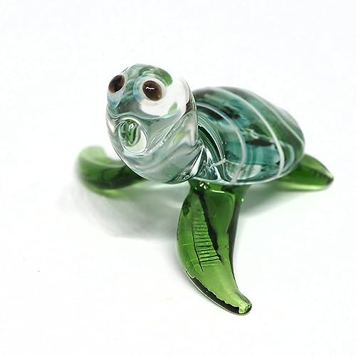 Handmade Sea Turtle Figurine Green Exquisite Hand Blown Glass Animal Perfect for Collectors Unique, Artisan Crafted Decorative