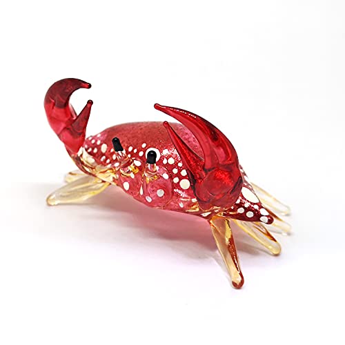 Glass Crab Figurine Red Hand Blown Painted Art Miniature Coastal Style Gift Home Decoration,1.7 x 2.5 x 1.4 inches.