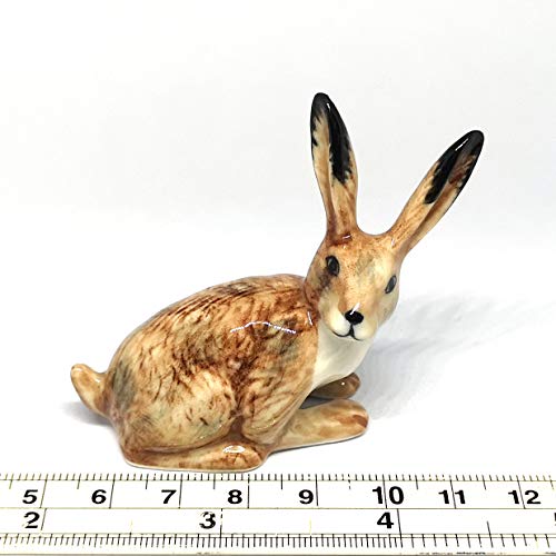 Ceramic Wild Rabbit Figurine Hand Painted Brown Miniature Terrarium Garden Decor Collectible