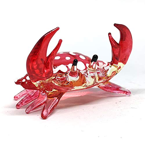 Glass Animals Crab Figurine Red Hand Blown Painted Art Miniature Coastal Decor Style Spirit Animals