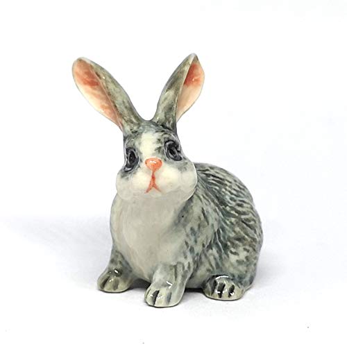 Gray Rabbits Ceramic Figurine Bunny Statue Hand Painted Porcelain Collectible Set of 2