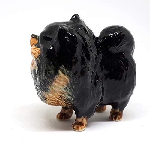 Ceramic Miniatures Figurine Pomeranian Dogs Statue Standing Black Pets Lovers Collectible