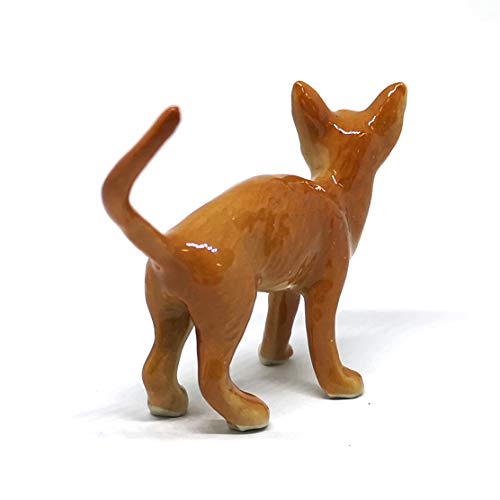 Grey Tabby & Brown Burmese Cat Ceramic Figurine Porcelain Handmade Home Decor Collection