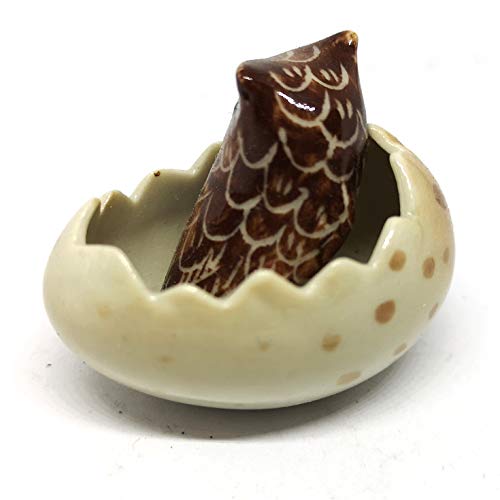 Owl in Egg Ceramic Figurine Craft Miniature Collectible Zoo Animal Figure