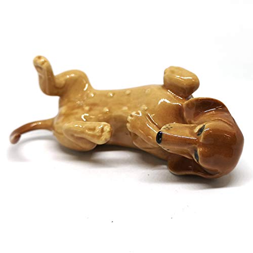 Ceramic Miniatures Dog Statue Dachshund Statue Lying Brown Hand Painted Animal Figurines Collectible