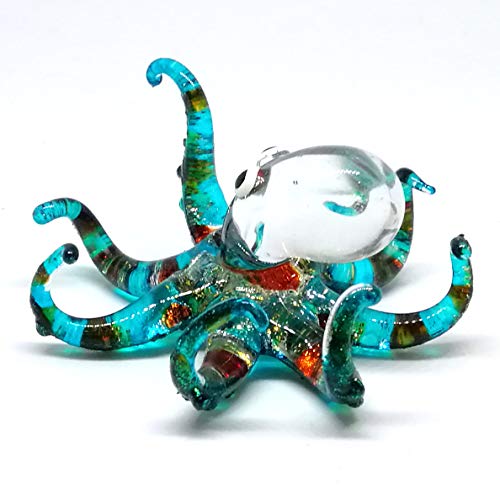 Sea Octopus Glass Figurine Ornament Decor Gift Miniature Hand Blown Blue Coastal Style Home Collectible