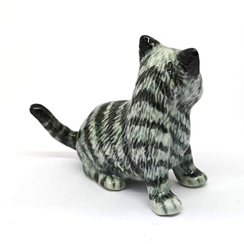 Collectible Ceramic Gray Tabby Cat Figurine Hand Painted Porcelain Statue Home Decoration Gifts Pet Lovers