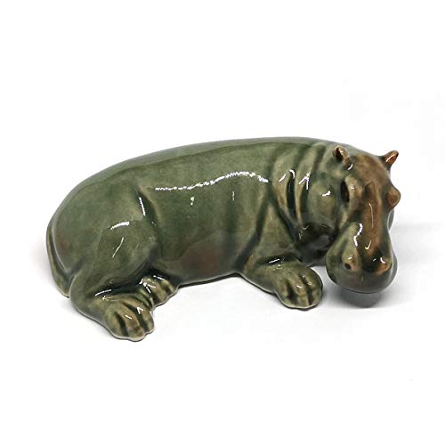 Ceramic Hippo Figurine Hand Painted Porcelain Terrarium Garden Decor Collectibles