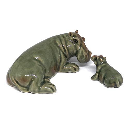 Ceramic Hippo Figurine Hand Painted Porcelain Terrarium Garden Decor Collectibles