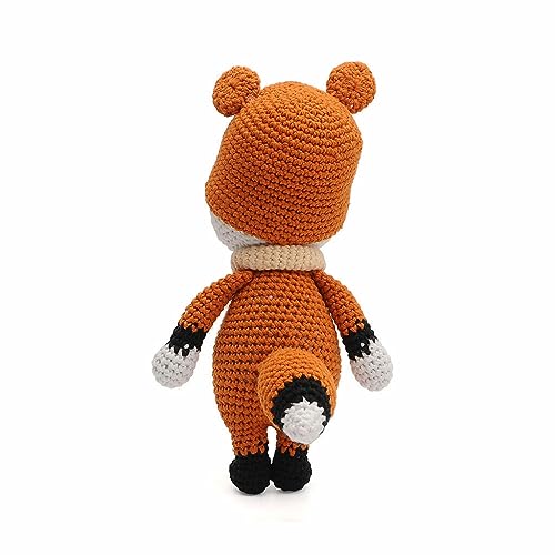 Orange Baby Fox With Hat & Scarf Handmade Amigurumi Stuffed Toy Crochet Doll VAC