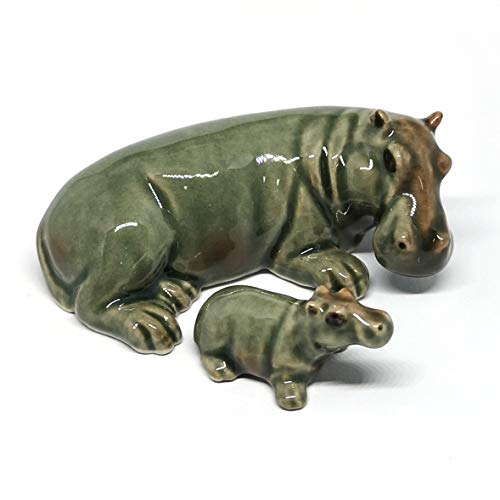 Ceramic Hippo Figurine Hand Painted Porcelain Terrarium Garden Decor Collectibles