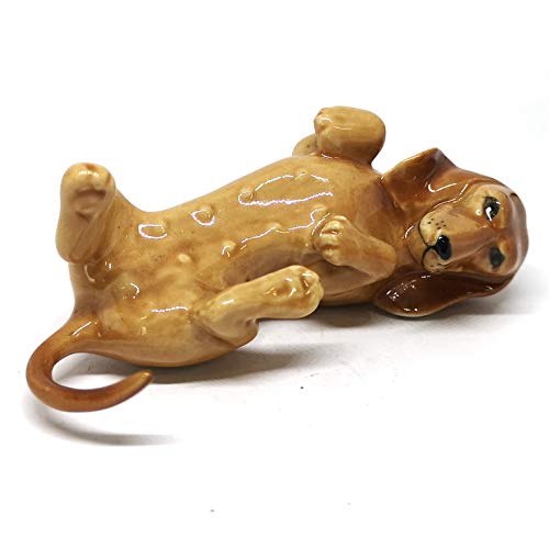 Ceramic Miniatures Dog Statue Dachshund Statue Lying Brown Hand Painted Animal Figurines Collectible