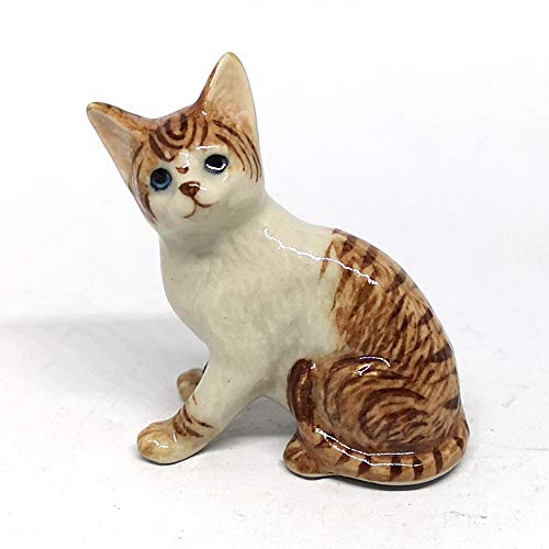 Porcelain Brown Tiger Cat Figurine Handmade Miniatures Collectible Ceramic