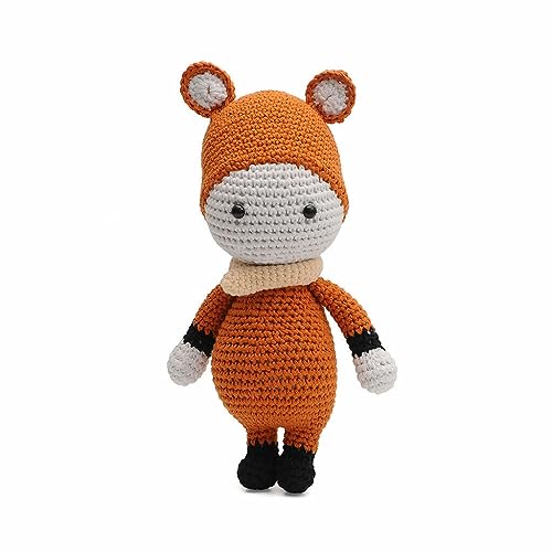 Orange Baby Fox With Hat & Scarf Handmade Amigurumi Stuffed Toy Crochet Doll VAC