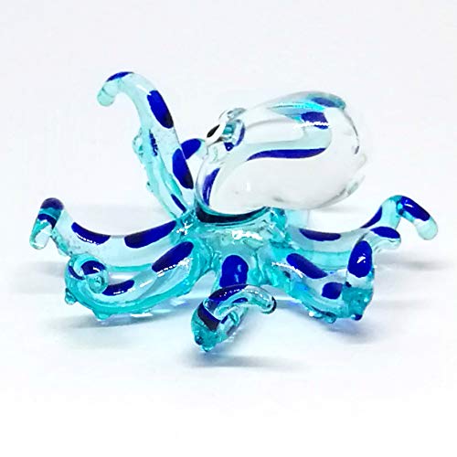 Glass Sea Octopus Figurine Blue Miniature Hand Blown Coastal Style Home Decor Gift Collectible