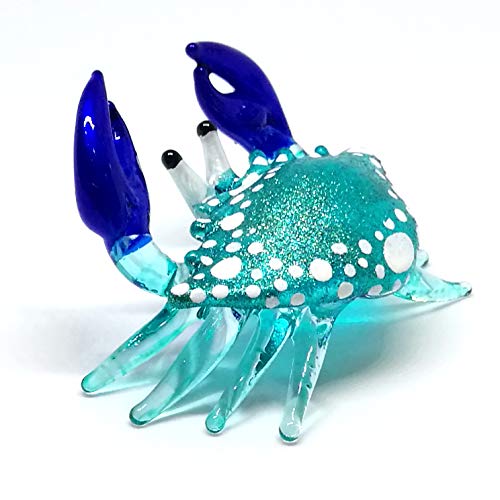 Blown Glass Blue Crab Figurine Handmade Miniature Ornament Aquarium Marine Collection