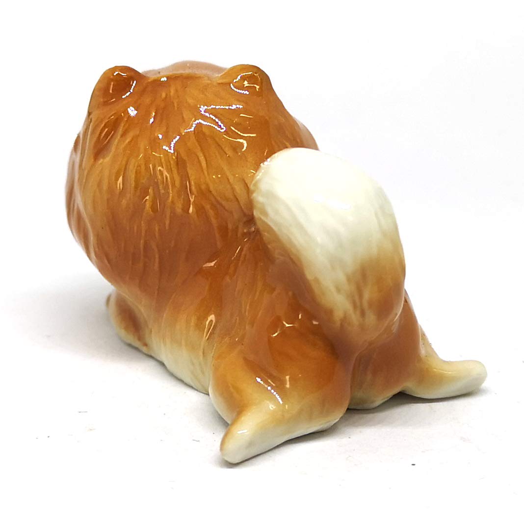 Ceramic Miniatures Figurine Pomeranian Dogs Statue Standing Brown Pets Lovers Collectible